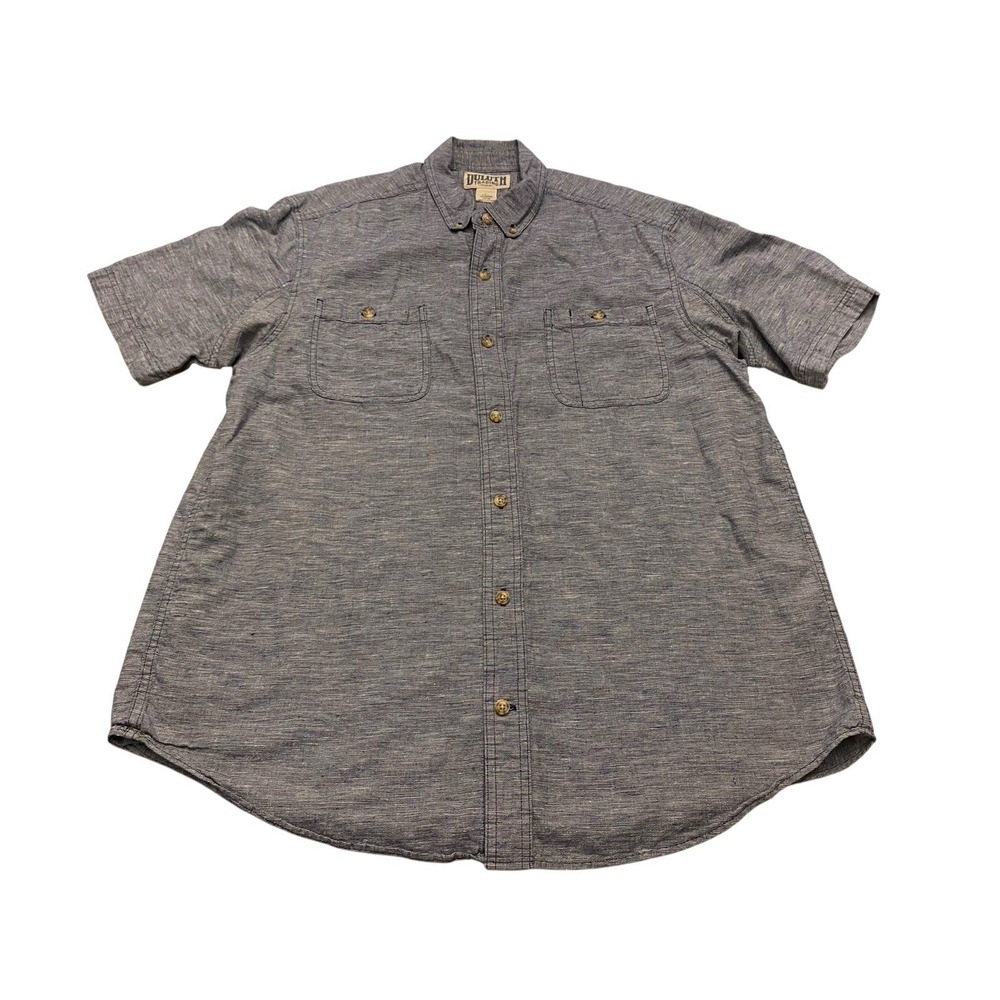 Duluth Trading Co Mens Large Shirt Hemp Cotton Short Sleeve Button Up Blue Gray